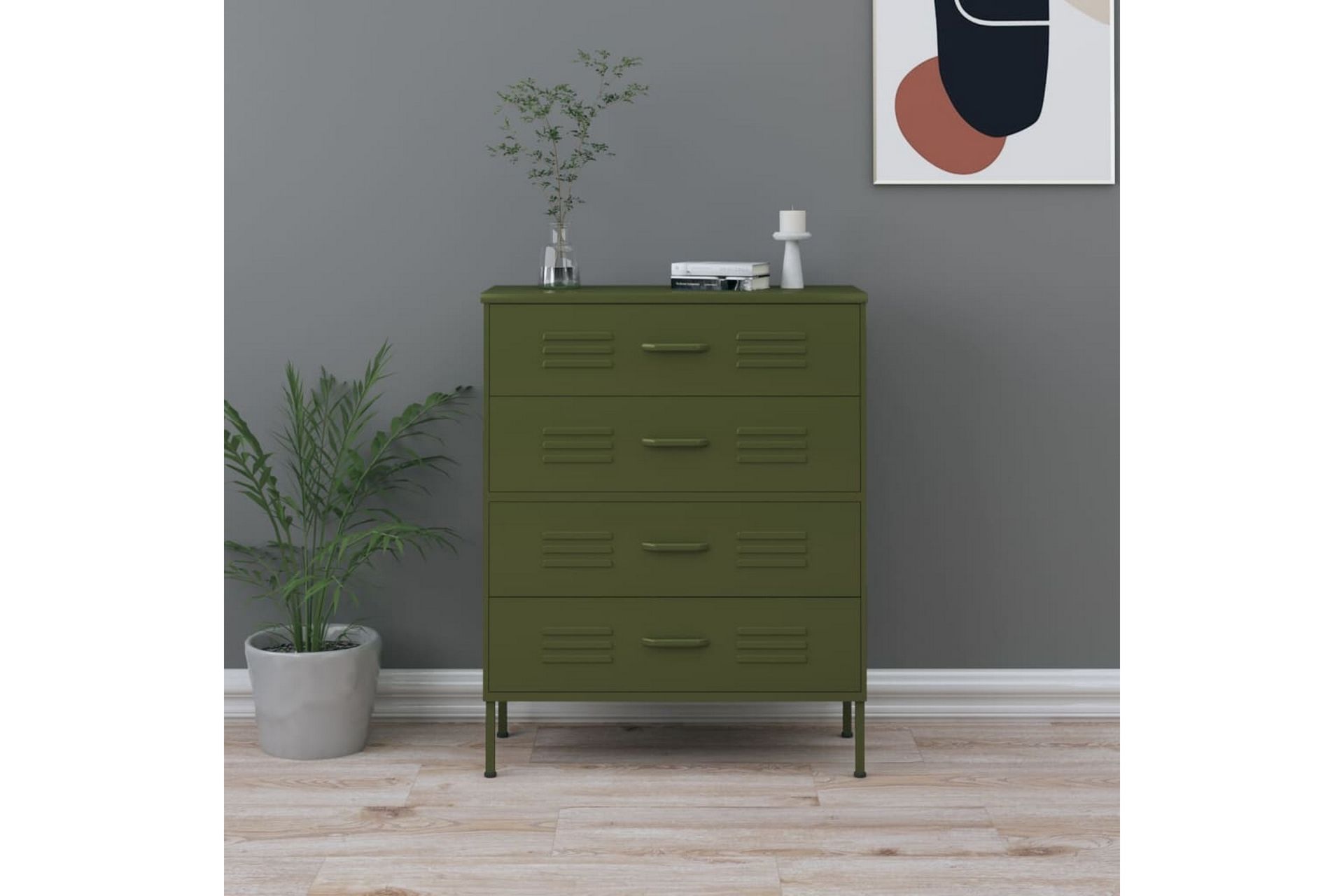 Lipasto oliivinvihreä 80x35x101,5 cm teräs - Säilytys - Säilytyskalusteet - Lipasto