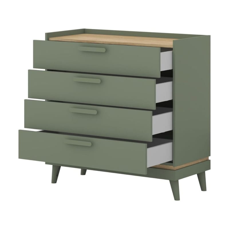 Lipasto Scandi ja 4 laatikkoa - Haalistunut vihreä - öljytty tammi - Säilytys - Säilytyskalusteet - Lipasto