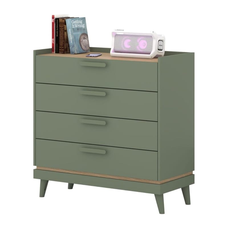 Lipasto Scandi ja 4 laatikkoa - Haalistunut vihreä - öljytty tammi - Säilytys - Säilytyskalusteet - Lipasto