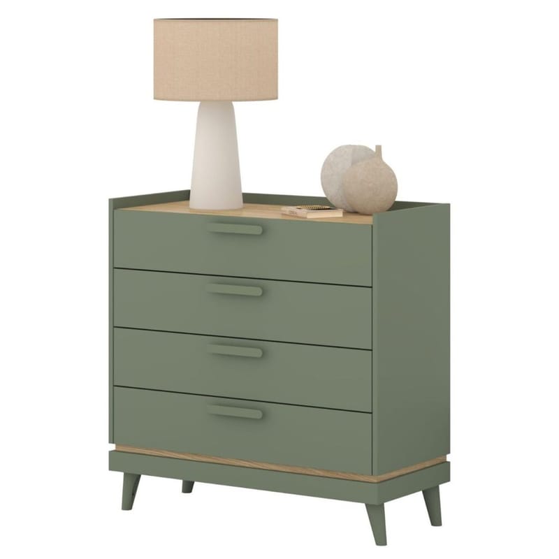 Lipasto Scandi ja 4 laatikkoa - Haalistunut vihreä - öljytty tammi - Säilytys - Säilytyskalusteet - Lipasto