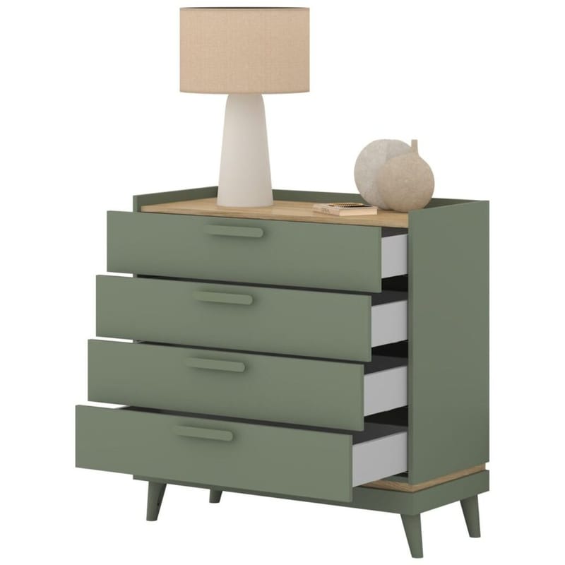 Lipasto Scandi ja 4 laatikkoa - Haalistunut vihreä - öljytty tammi - Säilytys - Säilytyskalusteet - Lipasto