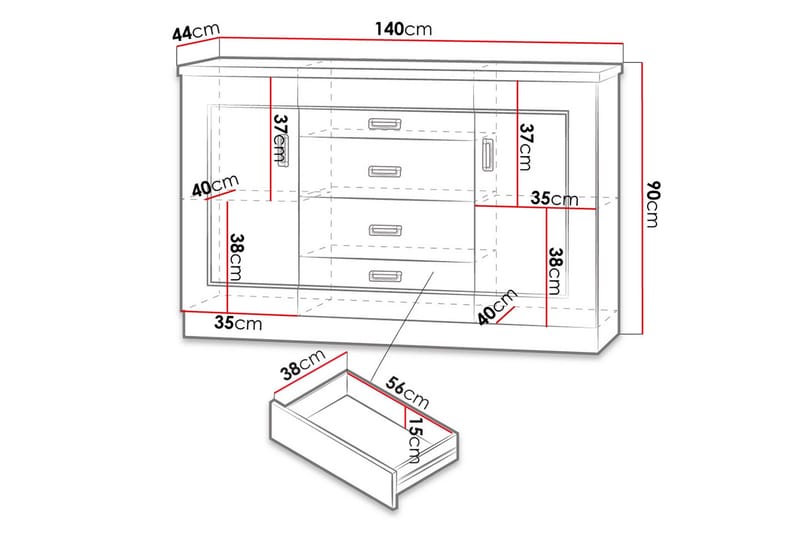 Tadeusz Lipasto 140x44x90 cm - Säilytys - Säilytyskalusteet - Lipasto