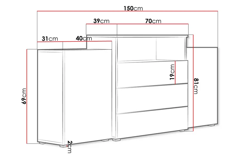 Lipasto Turowo 39x150 cm LED - Luonnonväri - Säilytys - Säilytyskalusteet - Lipasto