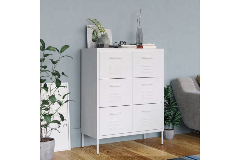 Lipasto valkoinen 80x35x101,5 cm teräs - Säilytys - Säilytyskalusteet - Lipasto