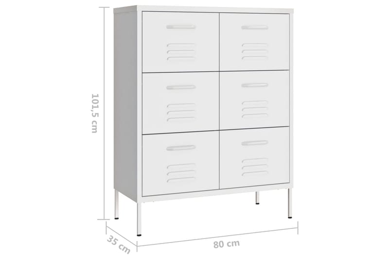 Lipasto valkoinen 80x35x101,5 cm teräs - Säilytys - Säilytyskalusteet - Lipasto