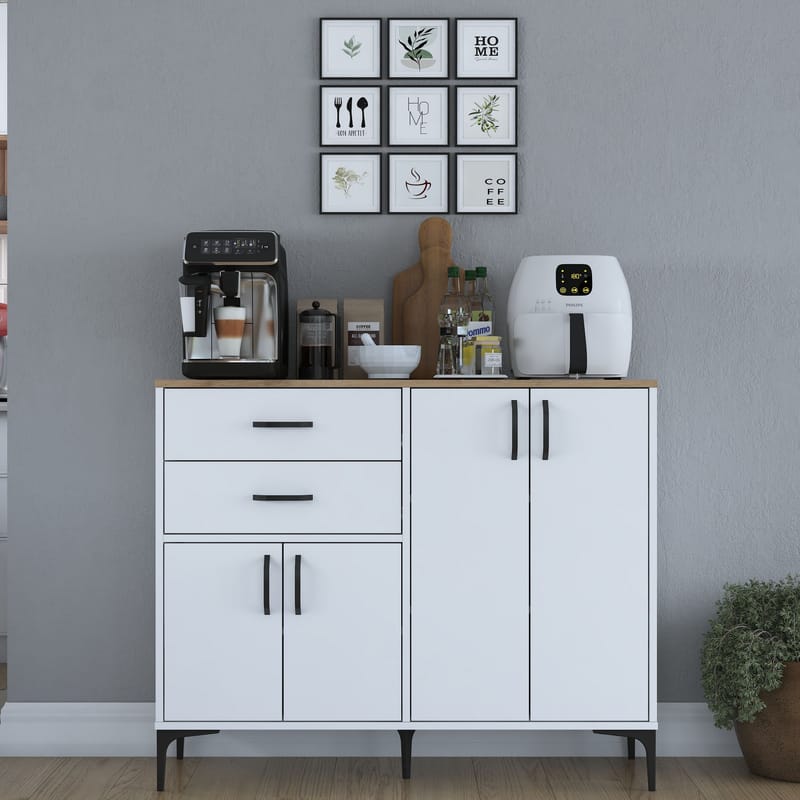 Monitoimikaappi Wallxpert Hyla (120 x 98,6 x 45 cm) Valkoinen pähkinä - Valkoinen ja pähkinä - Säilytys - Säilytyskalusteet - Senkki