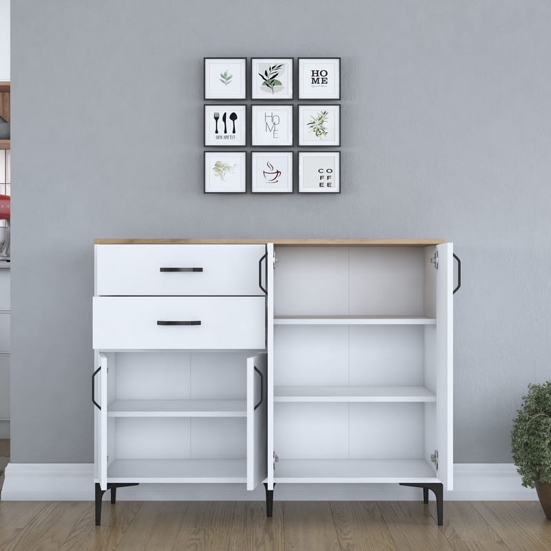 Monitoimikaappi Wallxpert Hyla (120 x 98,6 x 45 cm) Valkoinen pähkinä - Valkoinen ja pähkinä - Säilytys - Säilytyskalusteet - Senkki