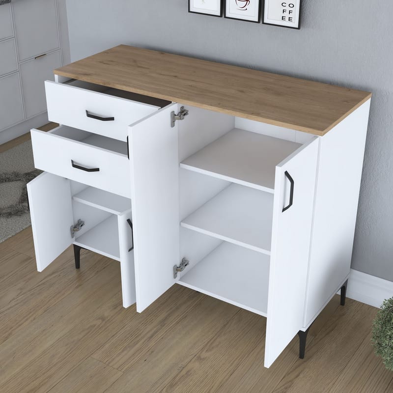 Monitoimikaappi Wallxpert Hyla (120 x 98,6 x 45 cm) Valkoinen pähkinä - Valkoinen ja pähkinä - Säilytys - Säilytyskalusteet - Senkki