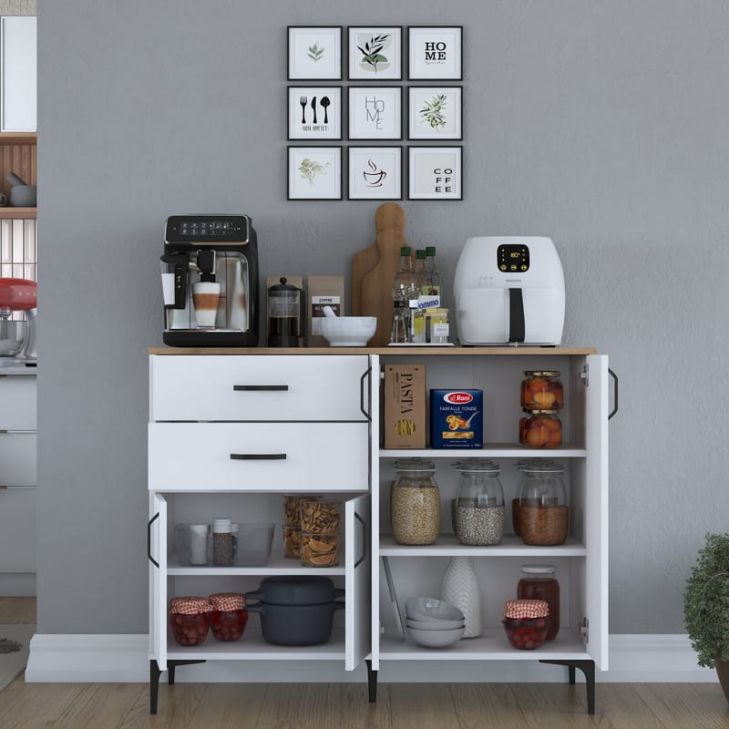 Monitoimikaappi Wallxpert Hyla (120 x 98,6 x 45 cm) Valkoinen pähkinä - Valkoinen ja pähkinä - Säilytys - Säilytyskalusteet - Senkki