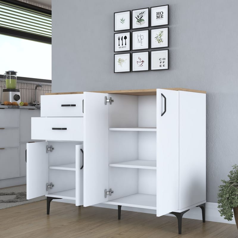 Monitoimikaappi Wallxpert Hyla (120 x 98,6 x 45 cm) Valkoinen pähkinä - Valkoinen ja pähkinä - Säilytys - Säilytyskalusteet - Senkki