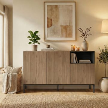 Morlen konsolipöytä 140x80x41,8 cm - Natural Oak, Wood Black, Sandstone - Säilytys - Säilytyskalusteet - Senkki