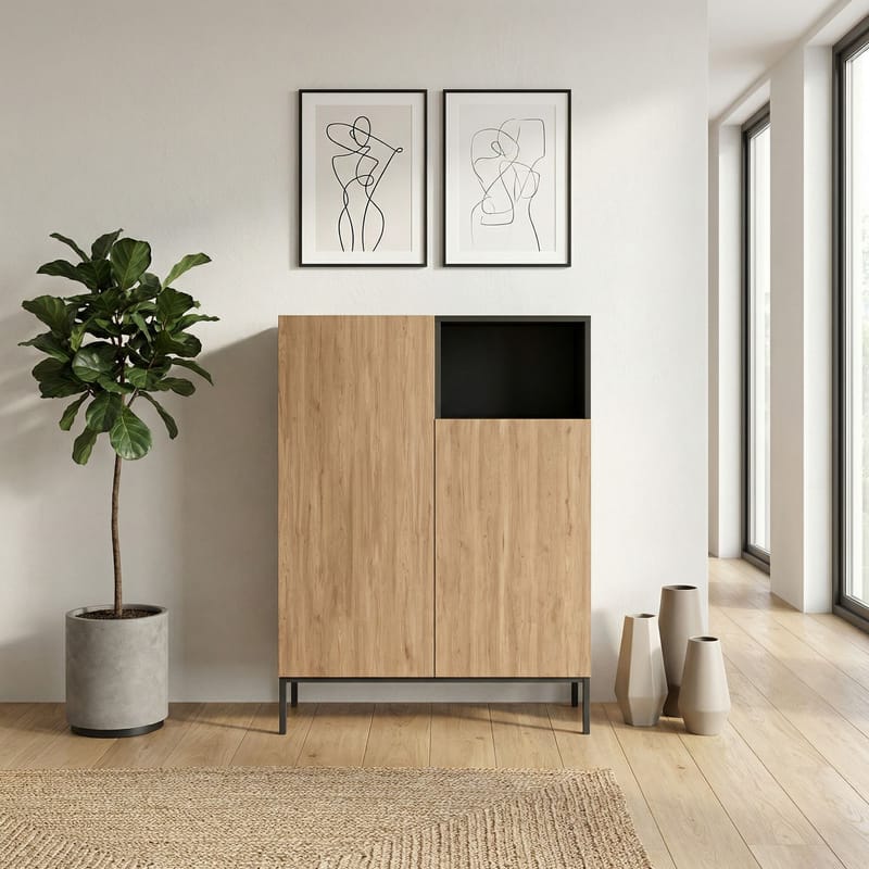 Morlen senkki 90x120x41,8 cm - Natural Oak, Wood Black, Sandstone - Säilytys - Säilytyskalusteet - Senkki
