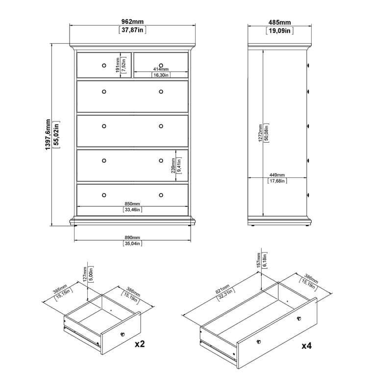 Paris lipasto 6 laatikolla 96x48x140 cm - Säilytys - Säilytyskalusteet - Lipasto