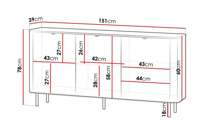Pollena Senkki 151x39 cm - Ruskea - Säilytys - Säilytyskalusteet - Senkki