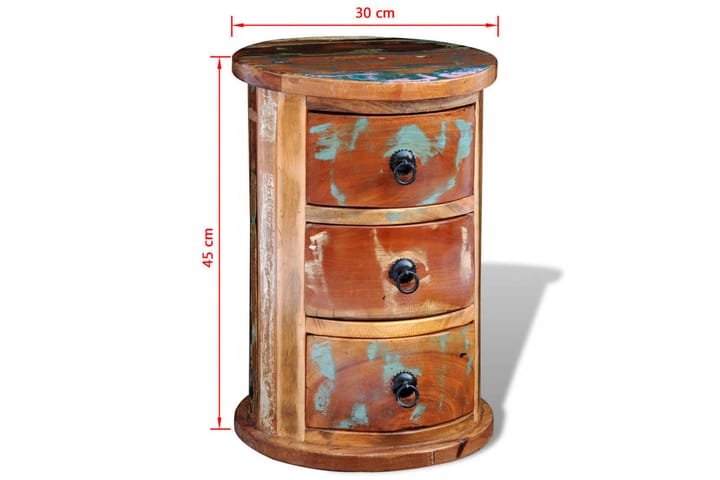 Pyöreä laatikosto 3 vetolaatikolla Kierrätetty puu - Ruskea - Lipasto - Eteisen säilytys