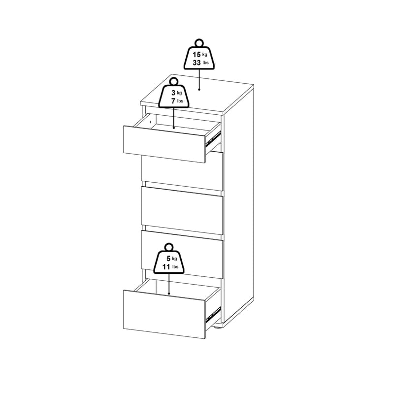 Rengo lipasto 5 laatikolla 40x40x107 cm - Säilytys - Säilytyskalusteet - Lipasto