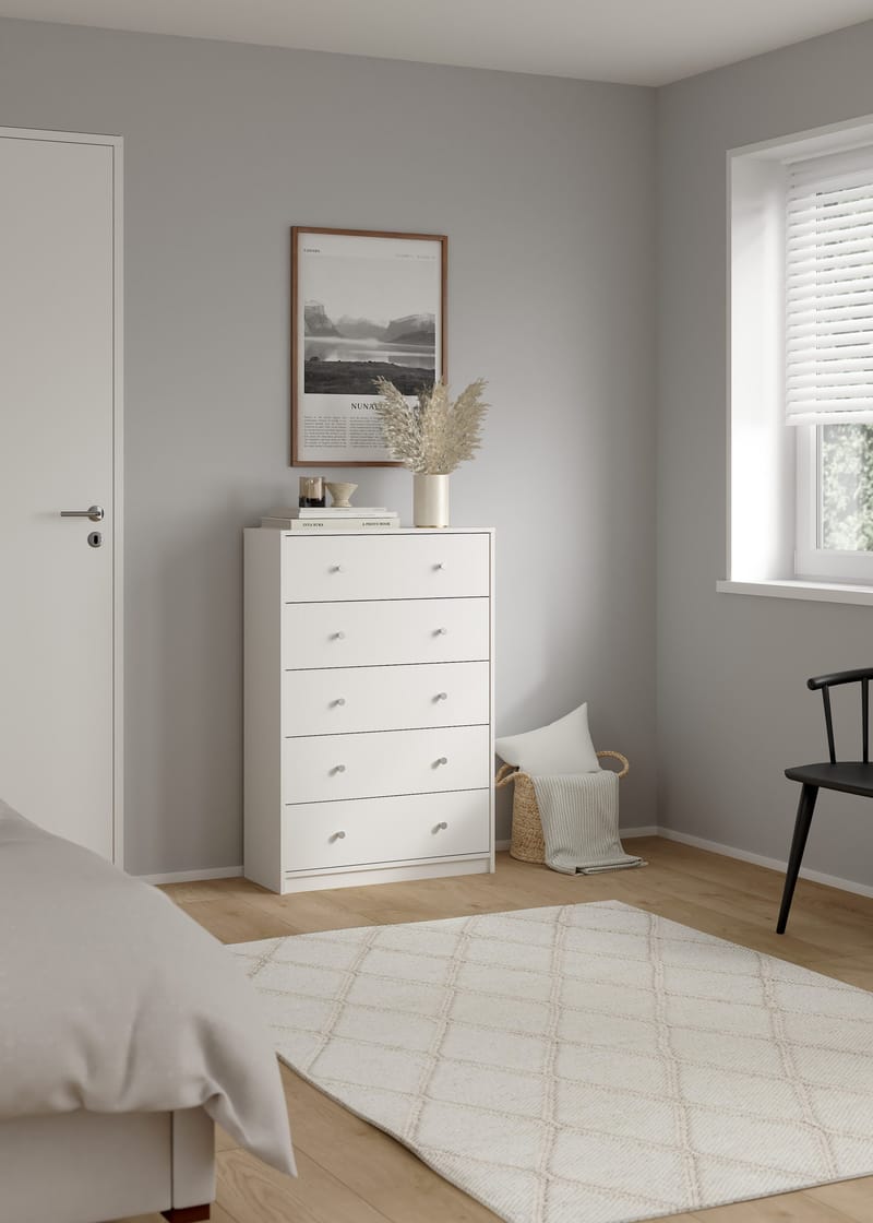 Renor lipasto 5 laatikolla Valkoinen 72x30x108 cm - Säilytys - Säilytyskalusteet - Lipasto