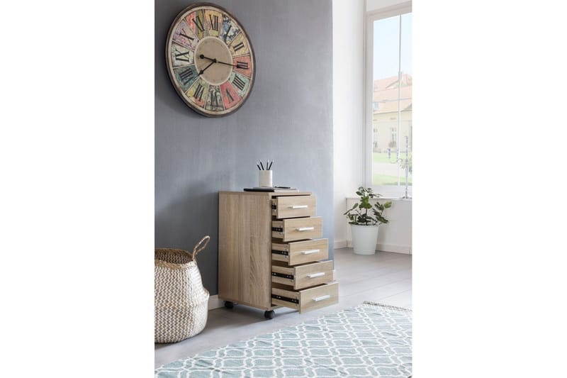 Rullakontti Wohnling 5 laatikkoa pyörillä, pinnoitettua kalustelevyä, moderni tyyli Sonoma - Sonoma - Säilytys - Säilytyskalusteet - Lipasto