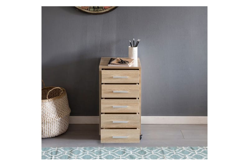 Rullakontti Wohnling 5 laatikkoa pyörillä, pinnoitettua kalustelevyä, moderni tyyli Sonoma - Sonoma - Säilytys - Säilytyskalusteet - Lipasto