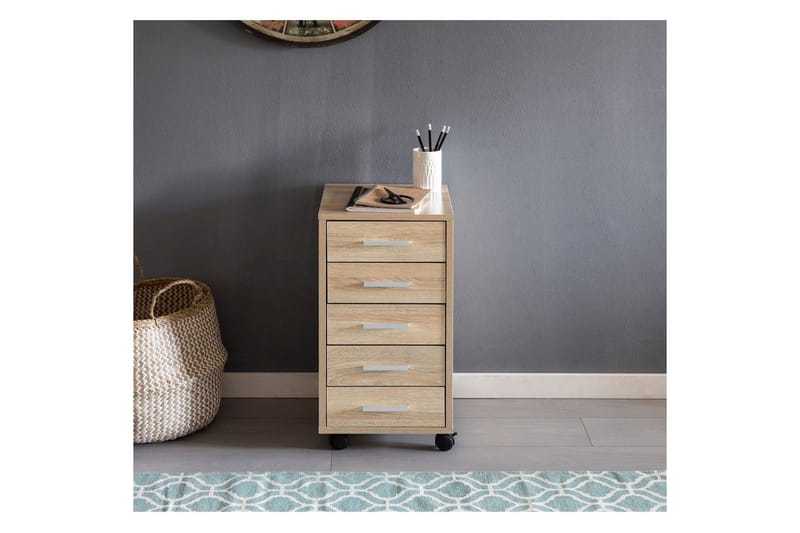 Rullakontti Wohnling 5 laatikkoa pyörillä, pinnoitettua kalustelevyä, moderni tyyli Sonoma - Sonoma - Säilytys - Säilytyskalusteet - Lipasto - Laatikostot