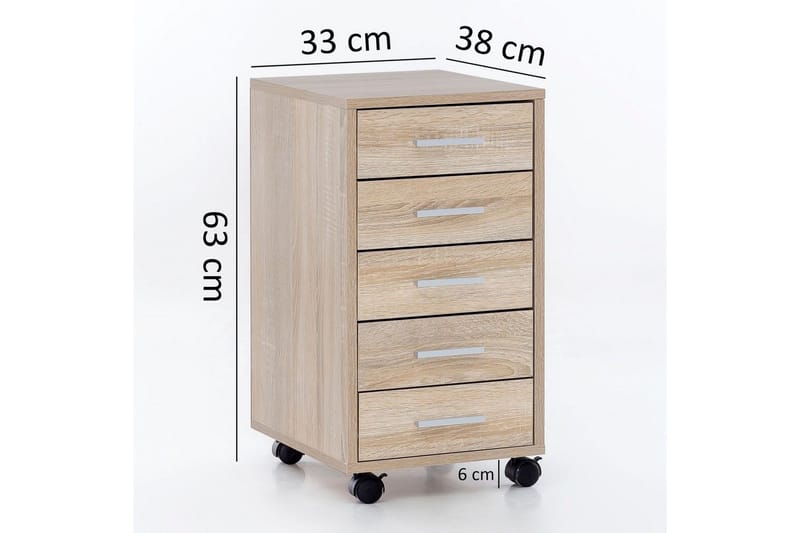 Rullakontti Wohnling 5 laatikkoa pyörillä, pinnoitettua kalustelevyä, moderni tyyli Sonoma - Sonoma - Säilytys - Säilytyskalusteet - Lipasto - Laatikostot
