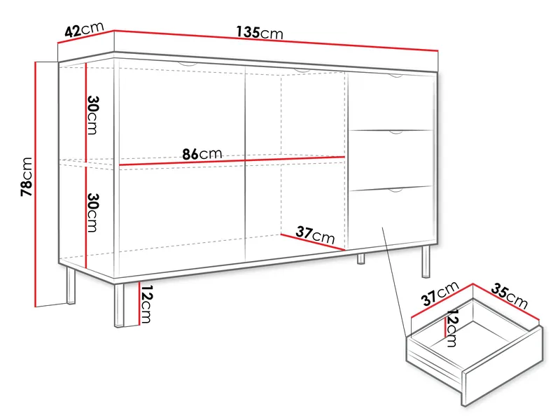 Salmor Senkki 135x42 cm - Valkoinen - Säilytys - Säilytyskalusteet - Senkki