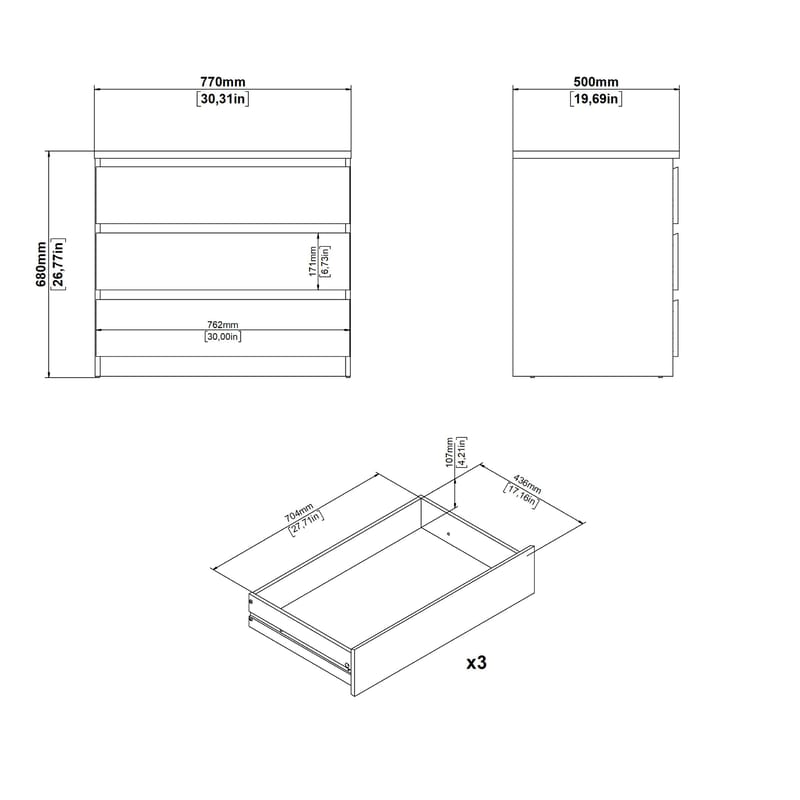 Salomns lipasto 3 laatikolla 77x50x68 cm - Säilytys - Säilytyskalusteet - Lipasto