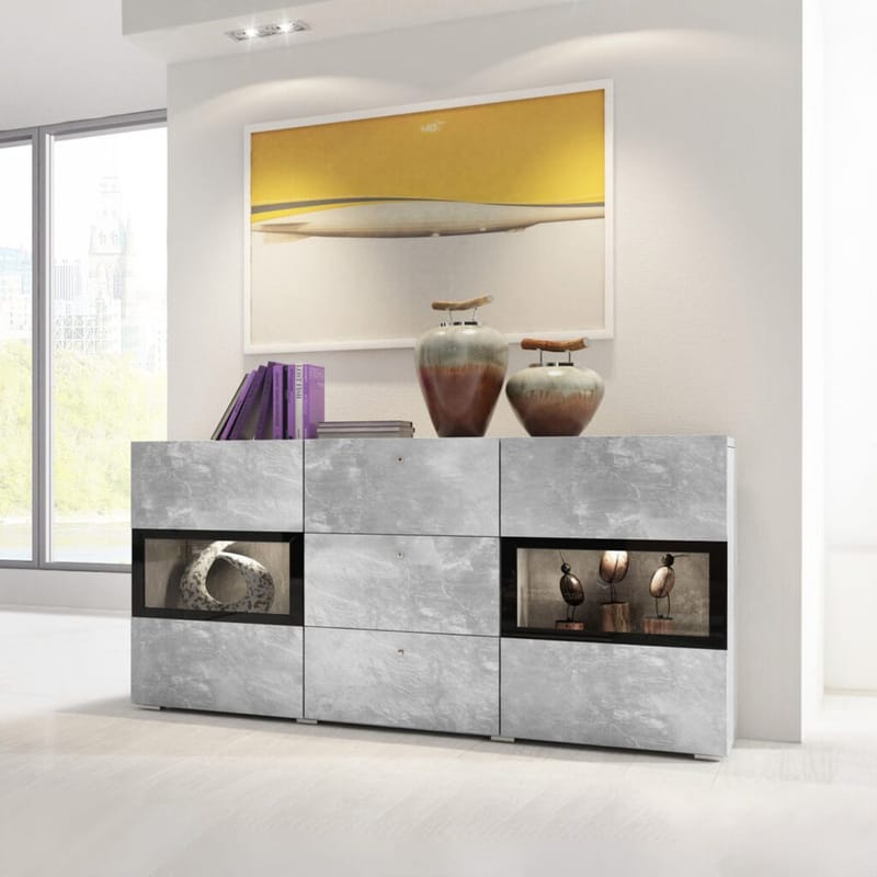 Senkki Baros 2 ovea ja 3 laatikkoa - Betonivalo - Säilytys - Säilytyskalusteet - Senkki