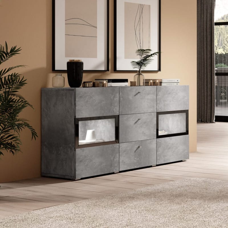 Senkki Baros 2 ovea ja 3 laatikkoa - Betonivalo - Säilytys - Säilytyskalusteet - Senkki