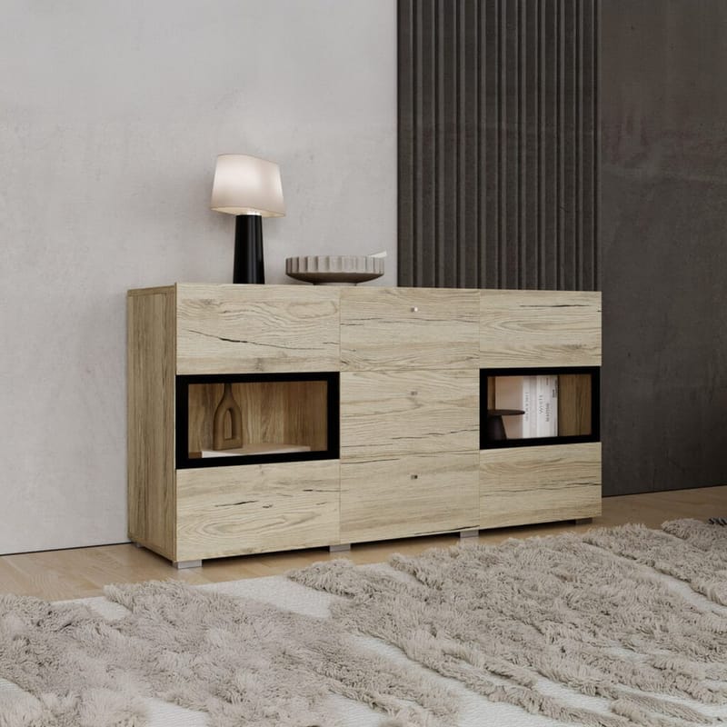 Senkki Baros 2 ovea ja 3 laatikkoa - San Remo Tammi Vaalea Laminaatti - Säilytys - Säilytyskalusteet - Senkki