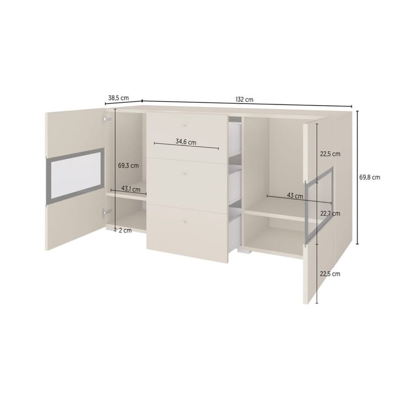 Senkki Baros 2 ovea ja 3 laatikkoa - Vaalea beige - Säilytys - Säilytyskalusteet - Senkki