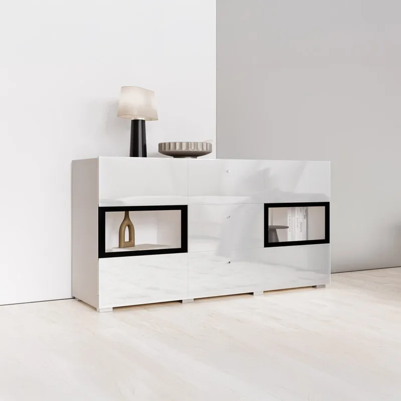 Senkki Baros 2 ovea ja 3 laatikkoa - Valkoinen laminaatti - Säilytys - Säilytyskalusteet - Senkki