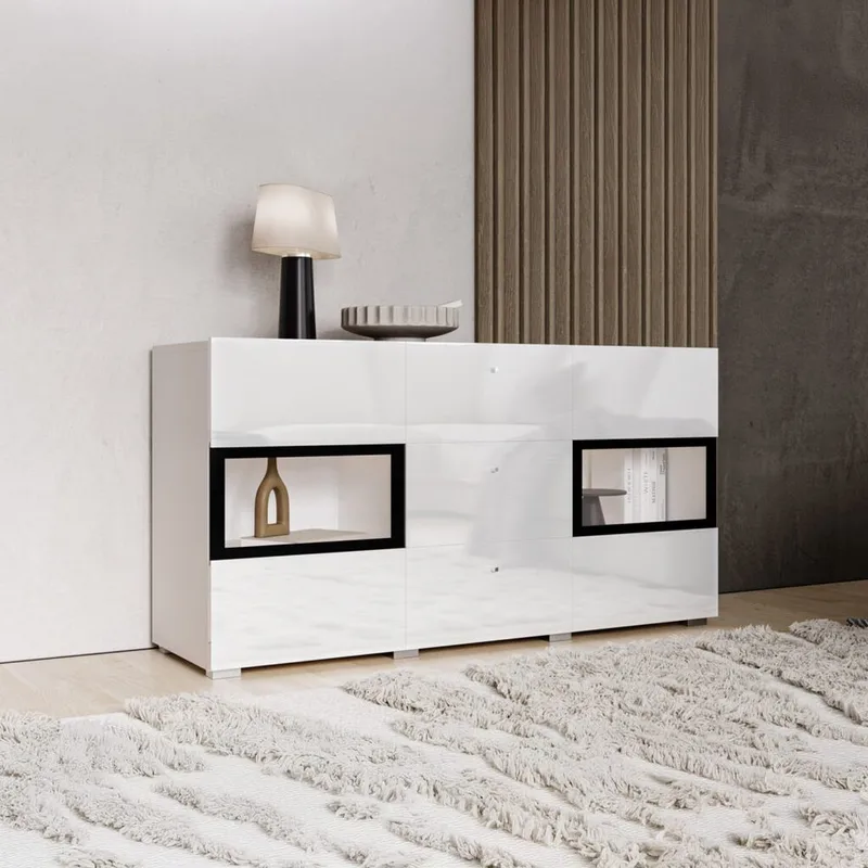 Senkki Baros 2 ovea ja 3 laatikkoa - Valkoinen laminaatti - Säilytys - Säilytyskalusteet - Senkki