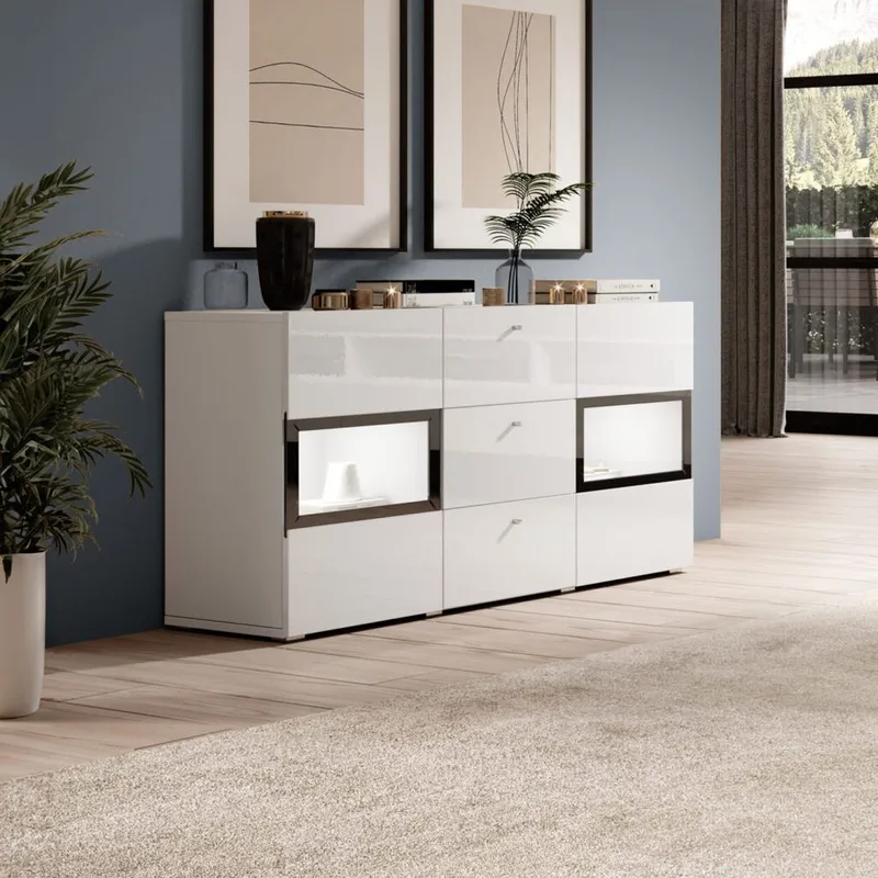 Senkki Baros 2 ovea ja 3 laatikkoa - Valkoinen laminaatti - Säilytys - Säilytyskalusteet - Senkki