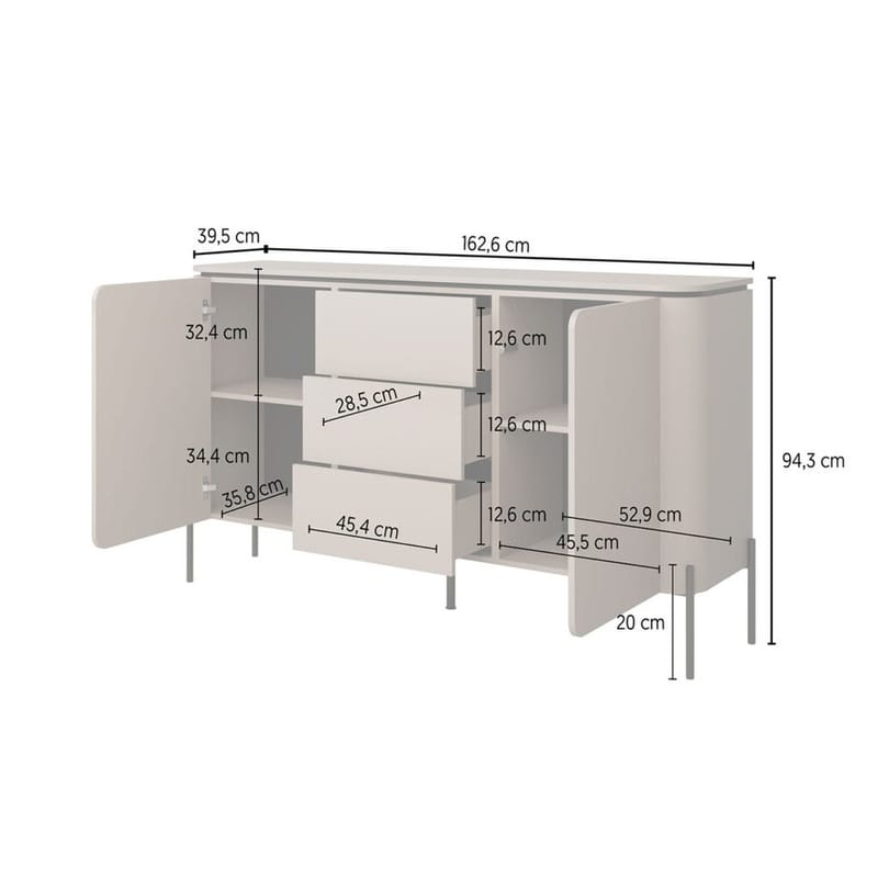 Senkki Bello 2 Ovia ja 3 Vetolaatikkoa - Säilytys - Säilytyskalusteet - Senkki