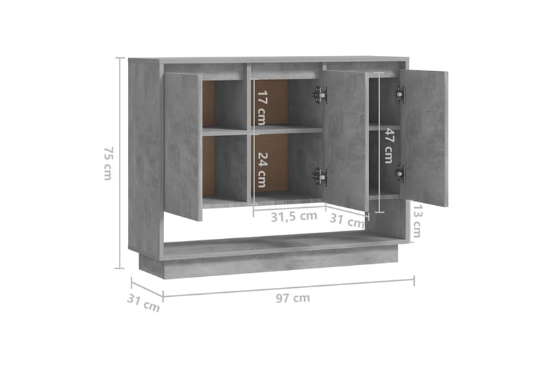 Senkki betoninharmaa 97x31x75 cm lastulevy - Harmaa - Säilytys - Säilytyskalusteet - Senkki