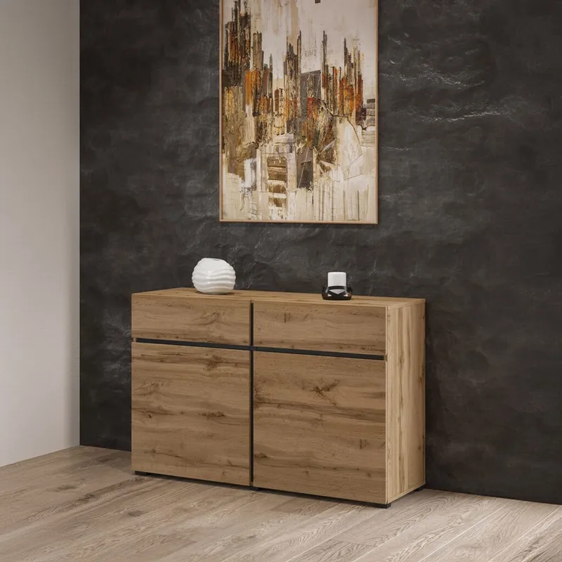 Senkki Cross 2 ovea ja 2 laatikkoa - Wotan tammi - musta - Säilytys - Säilytyskalusteet - Senkki