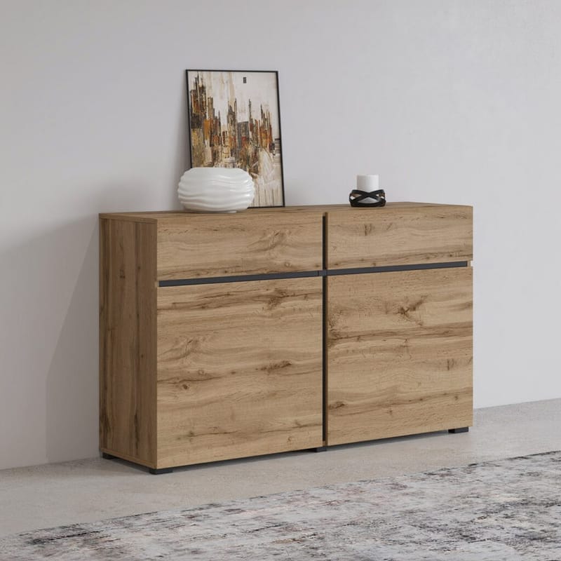 Senkki Cross 2 ovea ja 2 laatikkoa - Wotan tammi - musta - Säilytys - Säilytyskalusteet - Senkki