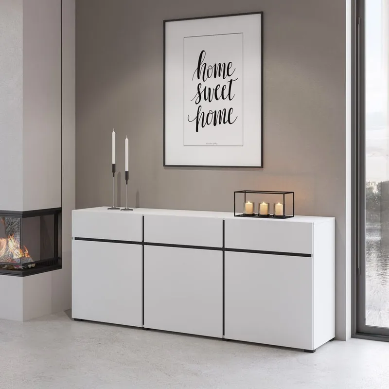 Senkki Cross 3 ovea ja 3 laatikkoa - Valkoinen - Musta - Säilytys - Säilytyskalusteet - Senkki