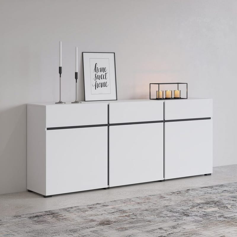 Senkki Cross 3 ovea ja 3 laatikkoa - Valkoinen - Musta - Säilytys - Säilytyskalusteet - Senkki