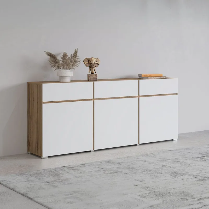 Senkki Cross 3 ovea ja 3 laatikkoa - Valkoinen - Säilytys - Säilytyskalusteet - Senkki