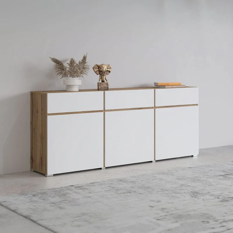 Senkki Cross 3 ovea ja 3 laatikkoa - Valkoinen - Säilytys - Säilytyskalusteet - Senkki