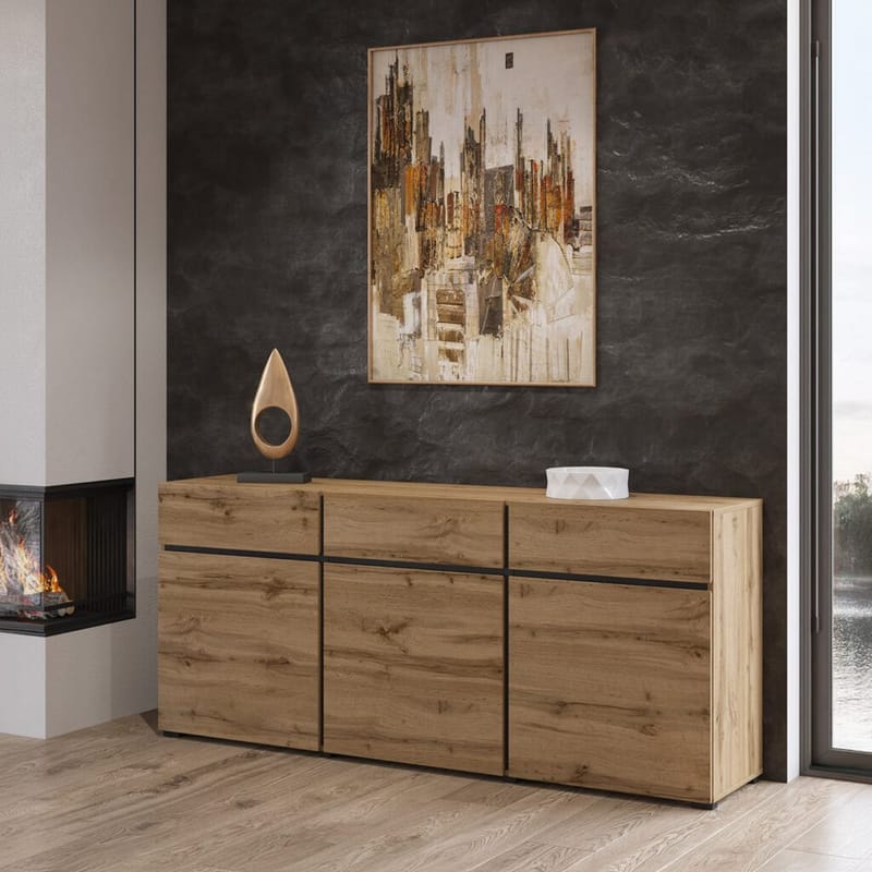 Senkki Cross 3 ovea ja 3 laatikkoa - Wotan tammi - musta - Säilytys - Säilytyskalusteet - Senkki