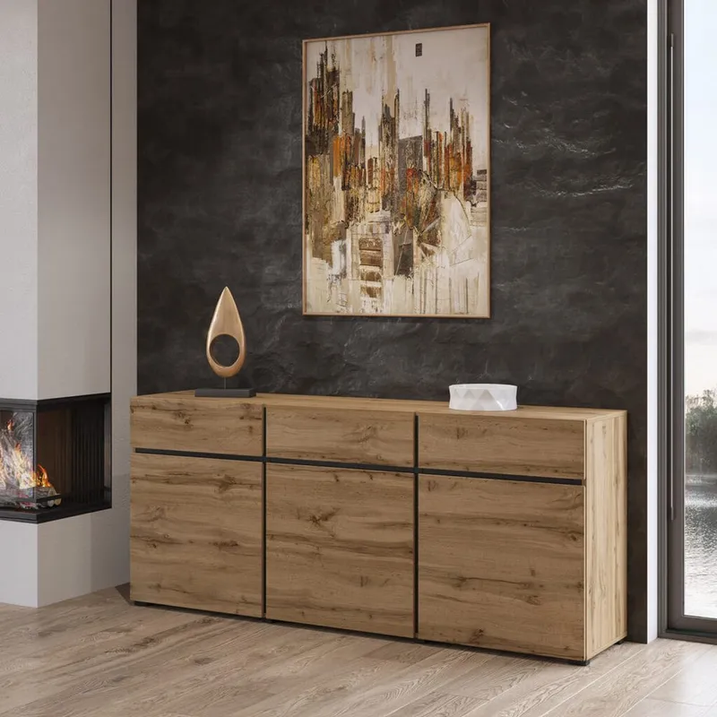 Senkki Cross 3 ovea ja 3 laatikkoa - Wotan tammi - musta - Säilytys - Säilytyskalusteet - Senkki