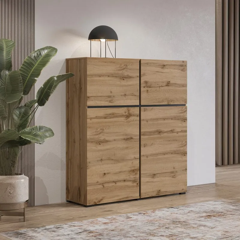 Senkki Cross 4 ovea - Wotan tammi - musta - Säilytys - Säilytyskalusteet - Senkki