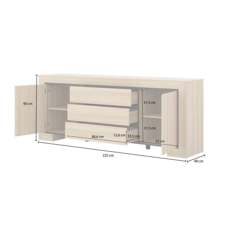 Senkki Cuba II 2 ovea ja 3 laatikkoa - Säilytys - Säilytyskalusteet - Senkki