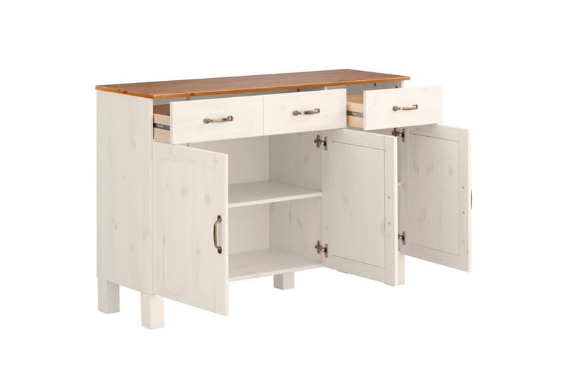 Senkki ja lipasto Loft24 Senkki Alby 125x38x85 cm, valkoinen/hunaja Vit,Natur - Säilytys - Säilytyskalusteet - Senkki