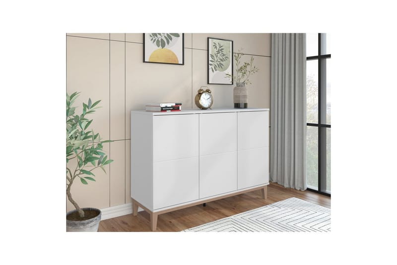 Senkki ja lipasto Loft24 Senkki Pelle 120x41x85 cm, valkoinen/Wotan-tammi Vit - Säilytys - Säilytyskalusteet - Senkki