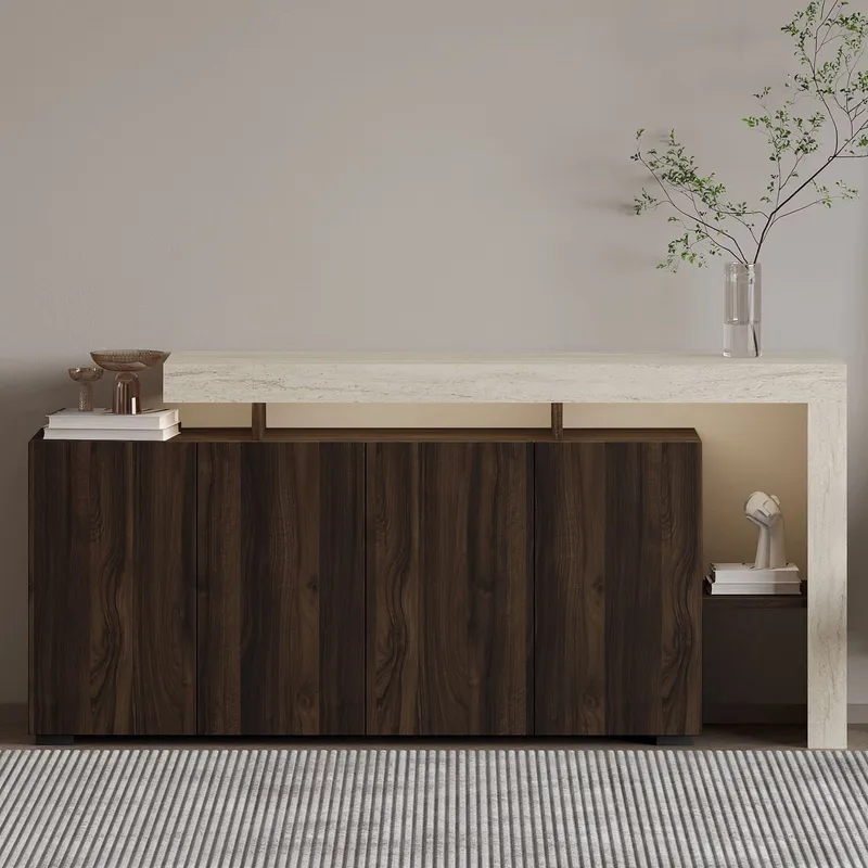 Jurukovo konsolipöytä 170x80x35 cm - Travertine ja pähkinäpuu - Säilytys - Säilytyskalusteet - Senkki