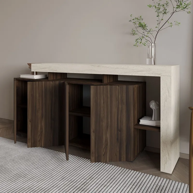 Jurukovo konsolipöytä 170x80x35 cm - Travertine ja pähkinäpuu - Säilytys - Säilytyskalusteet - Senkki